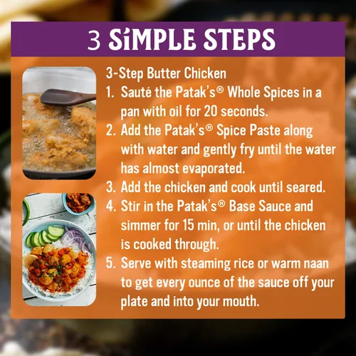 Vista 4 de Kit de salsa de curry en 3 pasos de Patak’s Paquete de variedad (2 Tikka Masala, 1 Butter Chicken) - Kit de comida vegetariana para cocinar