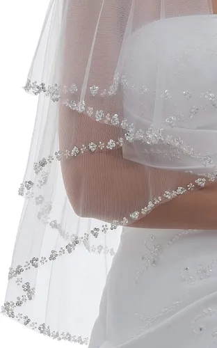 Vista 4 de SAMKY 2T 2 Tier Pearls Silver Beaded Bridal Wedding Veil