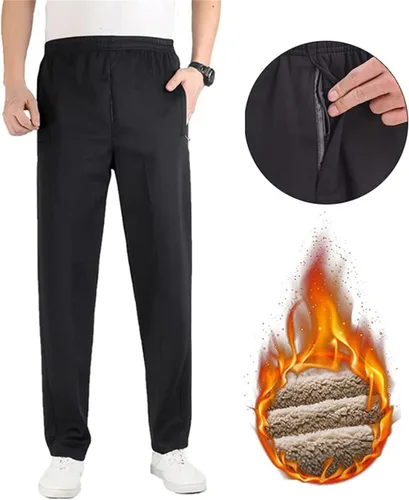 Vista 2 de Pantalones deportivos casuales de forro polar con forro polar térmico para hombre, pantalones deportivos cálidos de invierno, pantalones deportivos