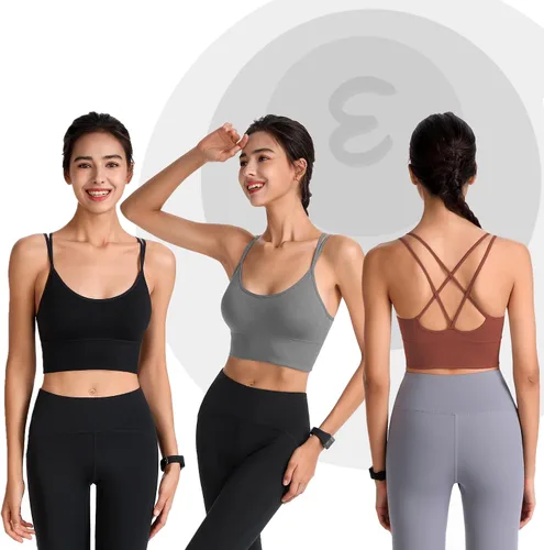 Vista 2 de Evercute - Brasier deportivo con relleno, con espalda cruzada, tirantes delgados y cruzados, para entrenamiento, de yoga, entrenamiento físico, bajo