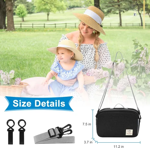 Vista 9 de Accmor Organizador de cochecito, organizador universal para cochecito con bolsillo aislado para portavasos y bolsa de cochecito de gran capacidad