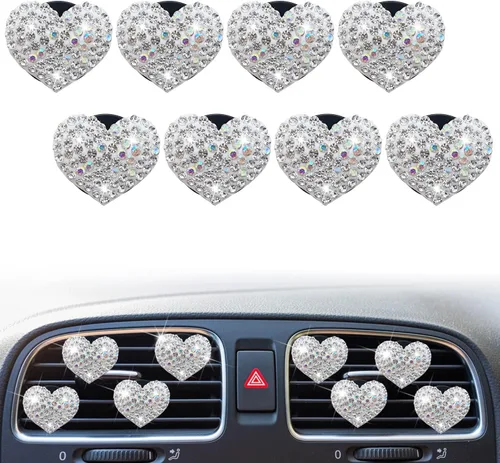 Vista 8 de 8 clips de ventilación con forma de corazón brillante, ambientadores de aire de corazón de cristal, clip de ventilación de diamantes de imitación