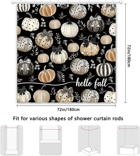 Vista 2 de APROPHIC Cortina de ducha de calabaza de otoño para baño, 72 x 72 pulgadas Negro1