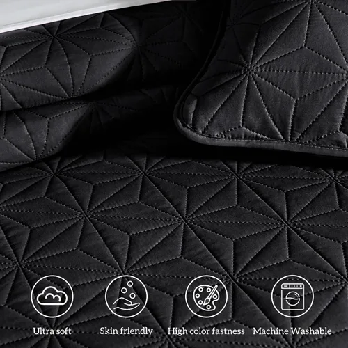 Vista 7 de Whale Flotilla - Juego de colcha para cama individual, color negro suave, para camas Twin XL, para todas las estaciones, 2 piezas: incluye 1 colcha