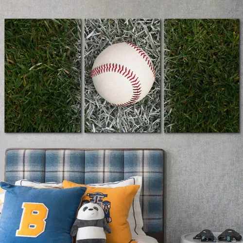 Vista 406 de wall26 Lienzo enmarcado para pared, juego de arte de primer plano, detalles de costuras de béisbol, atletas deportivos, fotografía, moderno