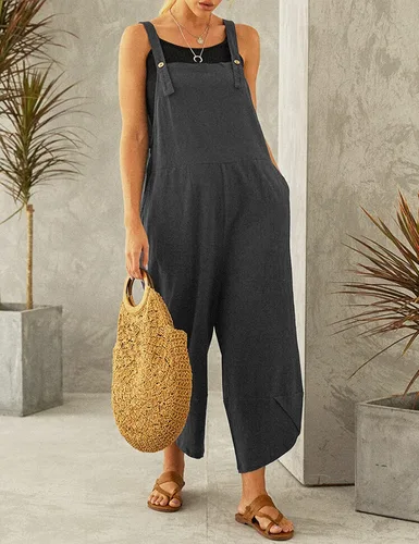 Vista 3 de Qiaomai Enterizo holgado y ajustable con tirantes para mujer con bolsillos