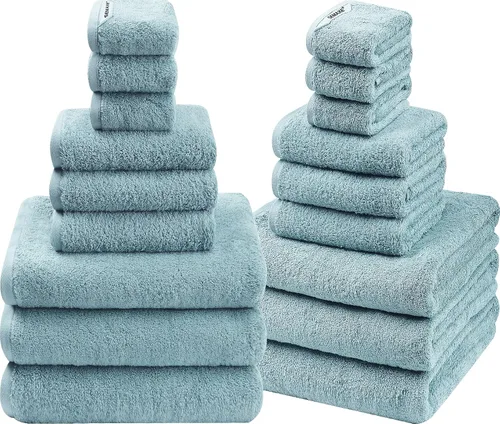 Vista 24 de SEMAXE Juego de toallas de baño familiar de 12 piezas - 100% algodón, 4 toallas de baño, 4 toallas de mano, 4 paños, ultrasuave y súper absorbente