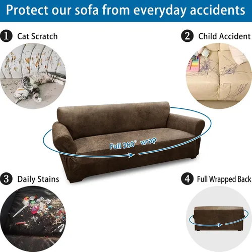 Vista 170 de Fundas para Sillón de 2 Piezas con Cojín en T, Fundas de Aspecto de Cuero para Sofá, Fundas para Sillas, Protector de Muebles Elástico, Funda