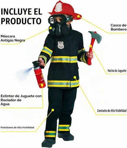 Vista 9 de Morph - Disfraz de bombero para niños (2 colores) - Disfraz de bombero y de bombero para niños, para Halloween Negro