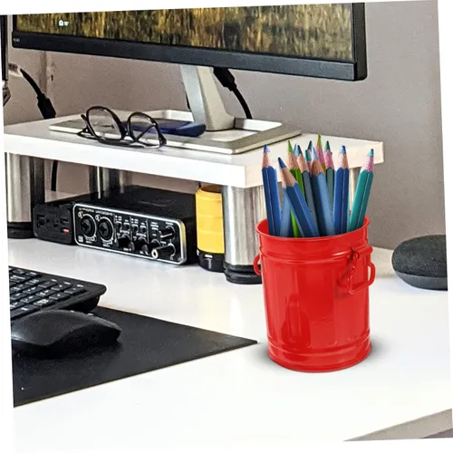 Vista 3 de Cabilock Cubo de almacenamiento de metal, tapa de escritorio, soporte para bolígrafo, mini organizador de papelería, papelera de hierro