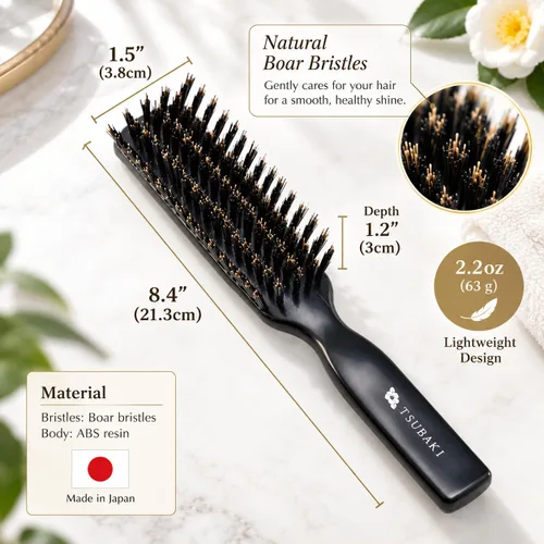 Vista 6 de Cepillo de pelo de cerdas de jabalí natural [fabricado en Japón] con aceite de camelia, cerdas suaves [cepillo para el cabello], calidad premium