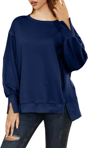 Vista 5 de AUTOMET Sudaderas de gran tamaño para mujer, estilo casual, cuello redondo, manga larga, con abertura, ropa de moda de otoño 2023