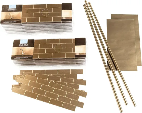 Vista 9 de Azulejos adhesivos de Aspect para salpicadero, de metal mate, diseño de tipo metro, para cocina y baño, Plateado