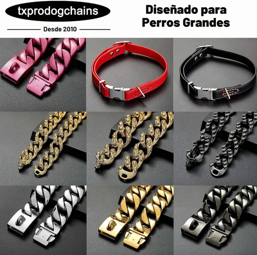 Vista 6 de txprodogchains - Correa grande a prueba de mordidas para perros grandes, correa de cadena dorada de 1.28 pulgadas de grosor con mango acolchado