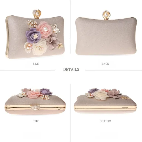 Vista 5 de Rkrouco Evening HandBags for Women Flower Wedding Clutch Purse Satin Floral Ladies Party Crossbody Bag
