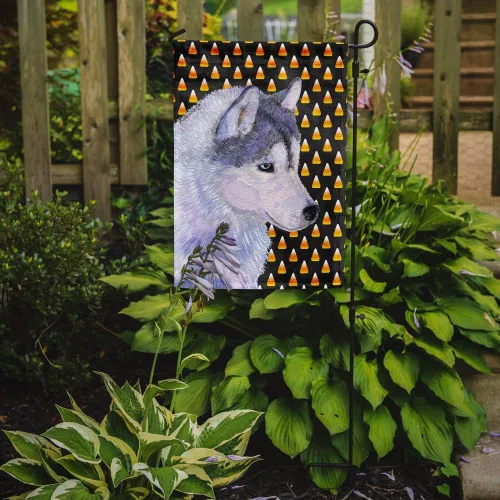 Vista 2 de Caroline's Treasures SS4257GF - Bandera decorativa para patio exterior, diseño de maíz y caramelo de Husky siberiano, diseño de maíz, jardín