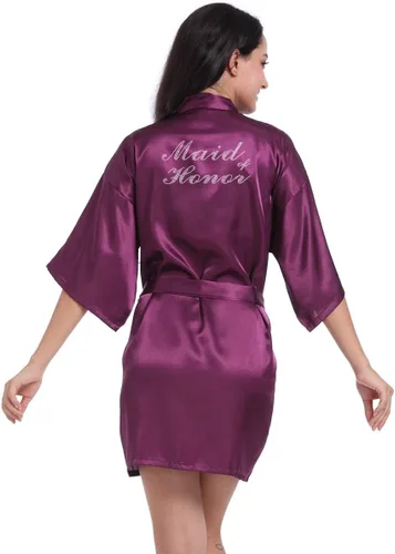 Vista 68 de Bata de boda para mujer, para novia, dama de honor, corta, de satén, kimono, batas de seda para prepararse, fiesta nupcial