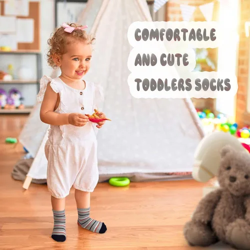 Vista 3 de Tphon - Calcetines antideslizantes para bebés y niños pequeños, 12 pares con agarre, calcetines de tripa para niños de 0 a 7 años, niños y niñas