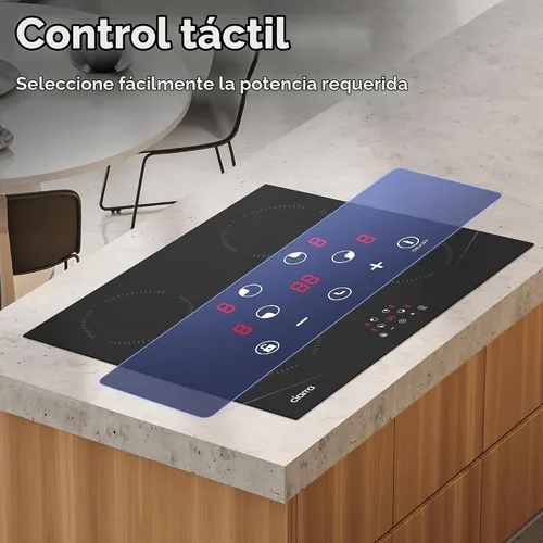 Vista 3 de CDV Placa de Inducción Empotrada de 6000W con 4 Quemadores, Placa Eléctrica de 24 Pulgadas con Control Táctil de Vidrio Cerámico, 9 Niveles