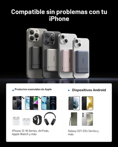 Vista 8 de Baseus Picogo Banco de Energía, Cargador Portátil Certificado Qi2 de 15W MagSafe Más Pequeño, Batería Magnética de 5000mAh de 0.5" Ultra Delgada