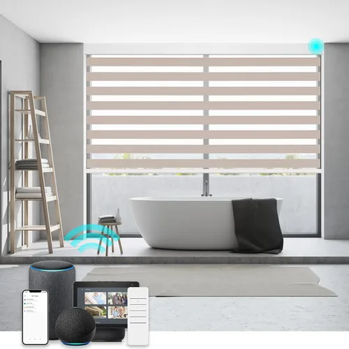 Vista 8 de Persianas de cebra Changshade para ventanas interiores con filtro de luz, persianas de cebra con cordón para puertas corredizas de vidrio