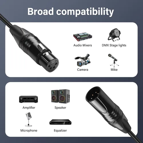 Vista 4 de GINTOOYUN Cable DMX de 4 pines de señal XLR macho a hembra DMX512 XLR macho a hembra Cable de señal de luz de escenario con conectores metálicos