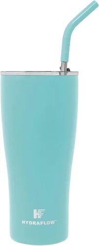 Vista 6 de HYDRAFLOW Capri - Vaso de 20 onzas con popote – Vaso aislado al vacío de triple pared – Vaso aislado al vacío – Vaso de acero inoxidable – Vaso