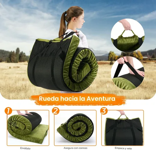 Vista 6 de Colchón de Espuma Viscolástica para Camping de 3 Pulgadas Impermeable Enrollable Cama de Dormir para Adultos Colchón Enrollable Portátil para Viaje