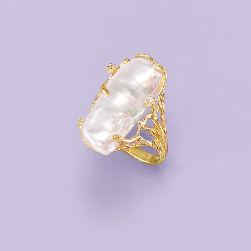 Vista 4 de Ross-Simons Anillo de perlas barrocas cultivadas de 0394 x 0945in con detalles de diamantes en oro amarillo de 14 quilates Perla multi
