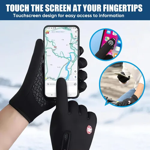 Vista 6 de Guantes térmicos antideslizantes e impermeables de invierno para hombres y mujeres, resistentes al viento, para clima frío, motociclismo, ciclismo