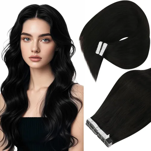Vista 45 de Ve Sunny Extensiones de cabello humano real con cinta, cabello humano Remy, lacio, doble cara, color marrón oscuro, balayage, rubio dorado oscuro
