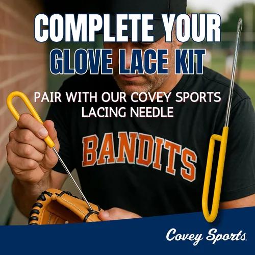 Vista 8 de Covey Sports Kit de encaje de guante de béisbol de alta calidad, cuero crudo americano auténtico, cordones de 72 pulgadas para reparación y relación