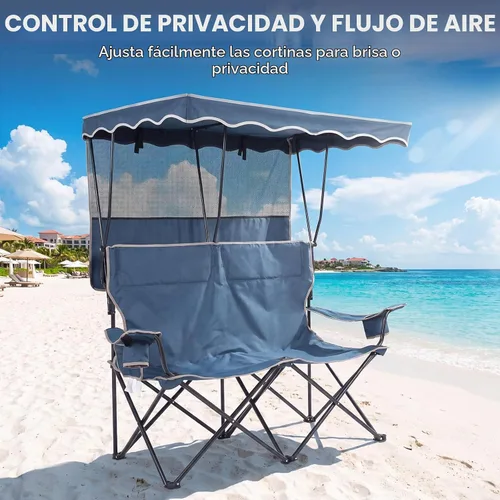 Vista 6 de Double Camping Chair with Canopy,2 Person Folding Chair with Canopy, Blue