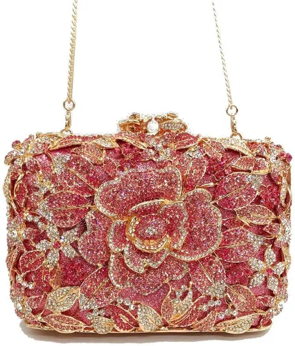 Vista 2 de DEBIMY Elegante bolsa de mano de noche con flores para bodas, fiestas, bolsas de noche con diamantes de imitación para mujeres, cócteles, fiestas