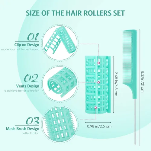 Vista 2 de Syhood 24 rodillos para el cabello, rodillos de plástico de tamaño pequeño con peine de acero para herramientas de peluquería cortas y largas