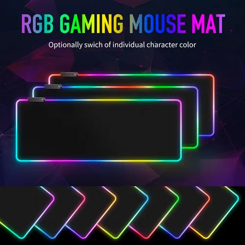 Vista 3 de Alfombrilla de mouse grande RGB para juegos, 15 modos de luz, control táctil, alfombrilla de teclado de computadora suave extendida, base de goma