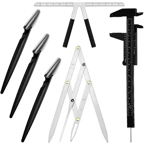 Vista 7 de Weewooday 6 Piezas Reglas de Cejas para Tatuaje Regla de Posicionamiento de 3 Puntos Mini Calibrador Calibradores Vernier de Doble Escala Calibrador