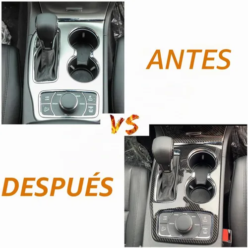 Vista 4 de Kit de moldura interior de cubierta de panel de cambio de marchas JeCar para Jeep Grand Cherokee 2016-2020, textura de fibra de carbono Acabado
