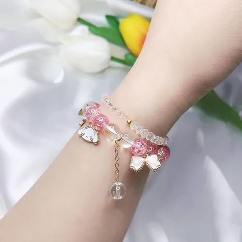 Vista 3 de Kawaii Beaded Bracelet, Cinnamoroll Crystal Bead Bracelet, Kuromi and My Melody Sanrio Bracelets, Cartoon Kawaii Elastic Beaded Bracelets, Elastic