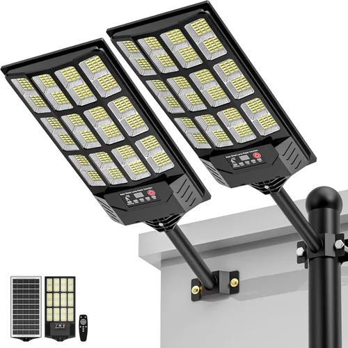 Vista 10 de Farolas solares impermeables para exteriores, 48000 lúmenes, luz de inundación gran angular de 320°, luz LED de estacionamiento solar con sensor