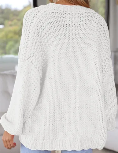 Vista 3 de Cárdigan de punto suave con bolsillos para mujer, manga larga, casual, de punto, frente abierto, suéteres ligeros