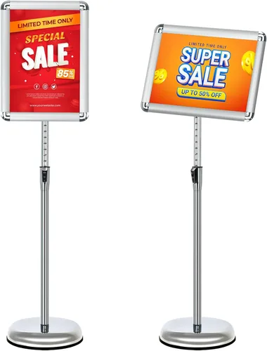 Vista 16 de Soporte ajustable para cartel de póster de pedestal de 8.5x11 pulgadas, soporte de pie de alta resistencia con marco de hebilla de aluminio