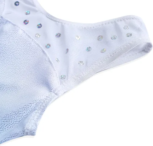 Vista 8 de EQSJIU Leotardo de ballet con falda tutú para niñas, para baile, gimnasia, niños pequeños, vestido de fiesta con copos de nieve brillantes
