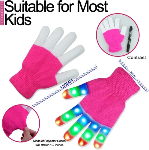 Vista 3 de Guantes con luces LED en los dedos para niños, divertidos, para regalo.
