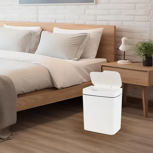 Vista 4 de Bote de basura con sensor de 4 galones con tapa infrarroja sin contacto, color blanco Cubo de basura automático de 15 litros con sensor