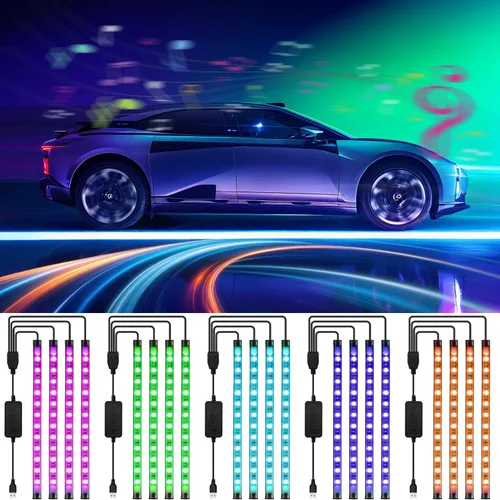 Vista 7 de Luces LED interiores para automóvil con control inteligente de aplicación, sincronización de música, modo DIY, kits de luces LED interiores