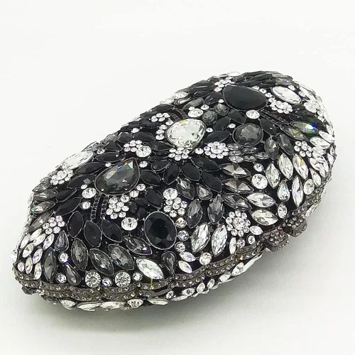 Vista 4 de Boutique De FGG Bolsos de noche de flores y embragues para mujer, bolsos formales de diamantes de imitación, bolsos de mano de cristal de boda
