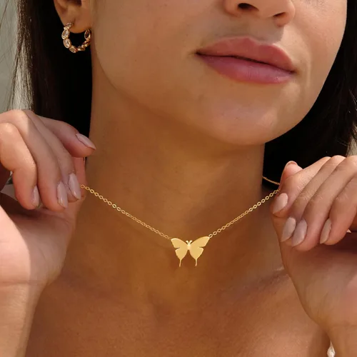 Vista 3 de VACRONA Gold Dainty Butterfly Choker Necklaces for Women