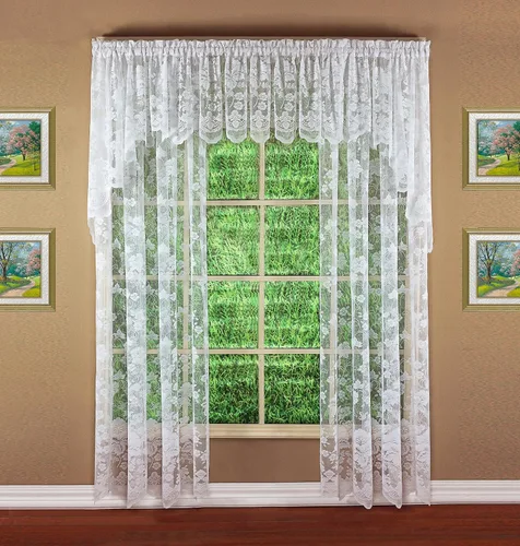 Vista 14 de Today's Curtain Cenefa de cortina de encaje floral con diseño de enredadera, 18", Marfil, 60 ancho x 18 largo