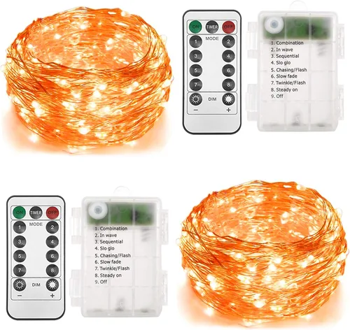 Vista 9 de Twinkle Star, 5 pulgadas para interior y exterior, luces LED en guirnalda operadas por batería, impermeables con control remoto, temporizador y 8